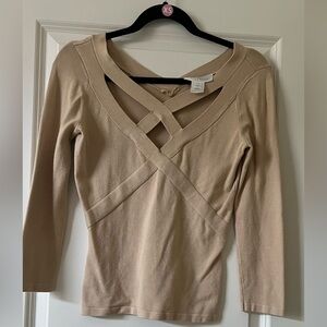 White House Black Market Beige Crisscross Blouse Shirt Size XS
